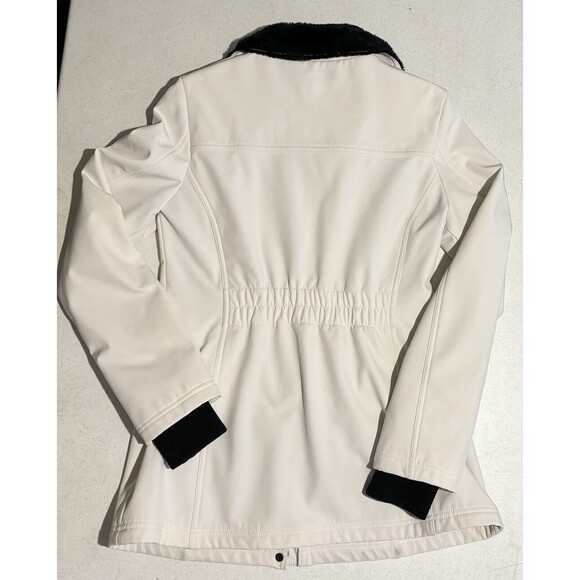 Jessica Simpson Womens Jacket Size Small White Zip Up Black Faux Fur Trim - Picture 2 of 5
